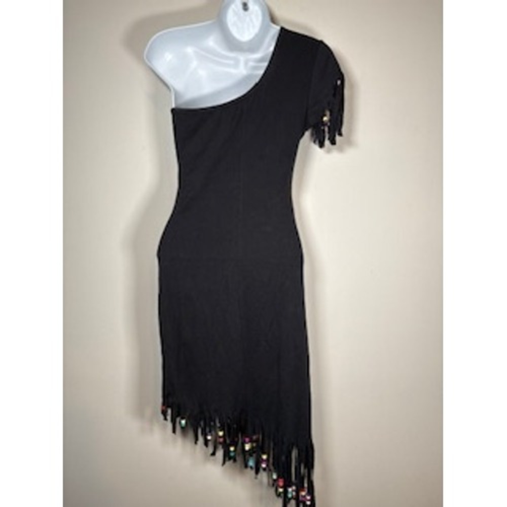 Vintage JNCO Jeans USA One Shoulder Dress Small Black Sacred Motor Fringe Biker - Picture 4 of 8